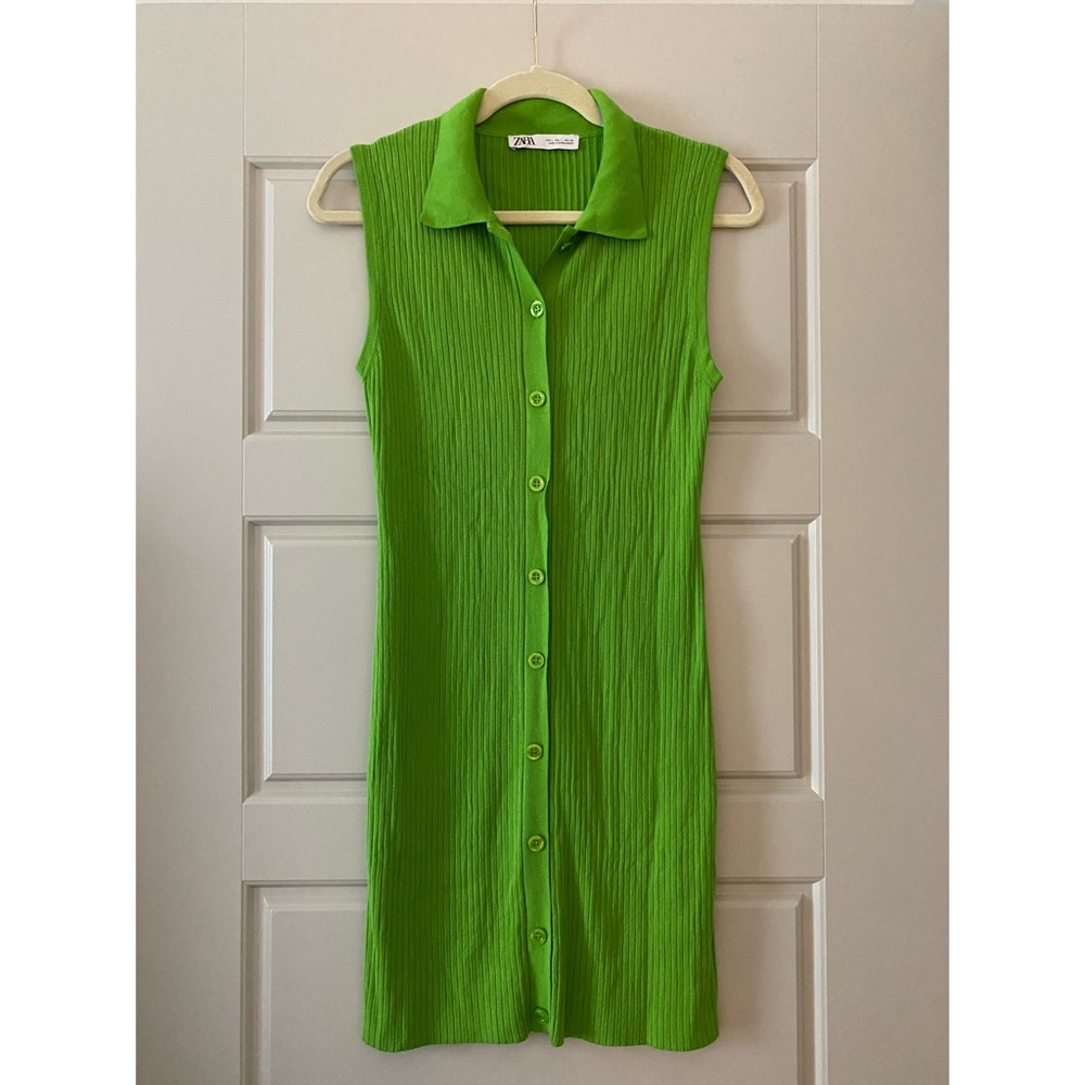 Zara Green Ribbed Collar Mini Dress
